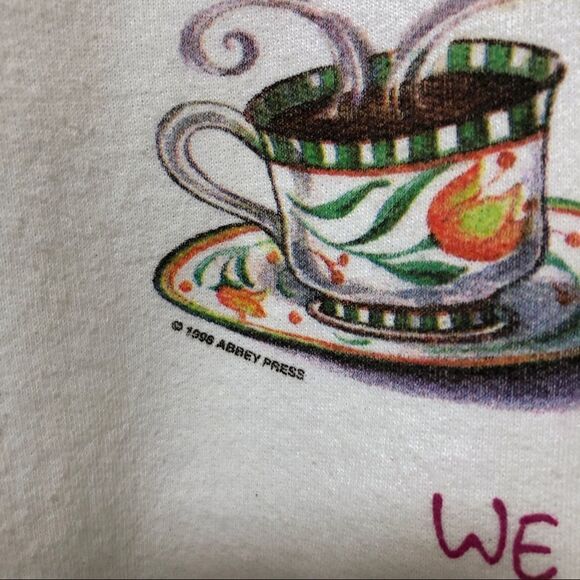 VTG Hanes White Crewneck Graphic Friends Quote Pullover Sweater 1996 Y2K Size L - Picture 3 of 5